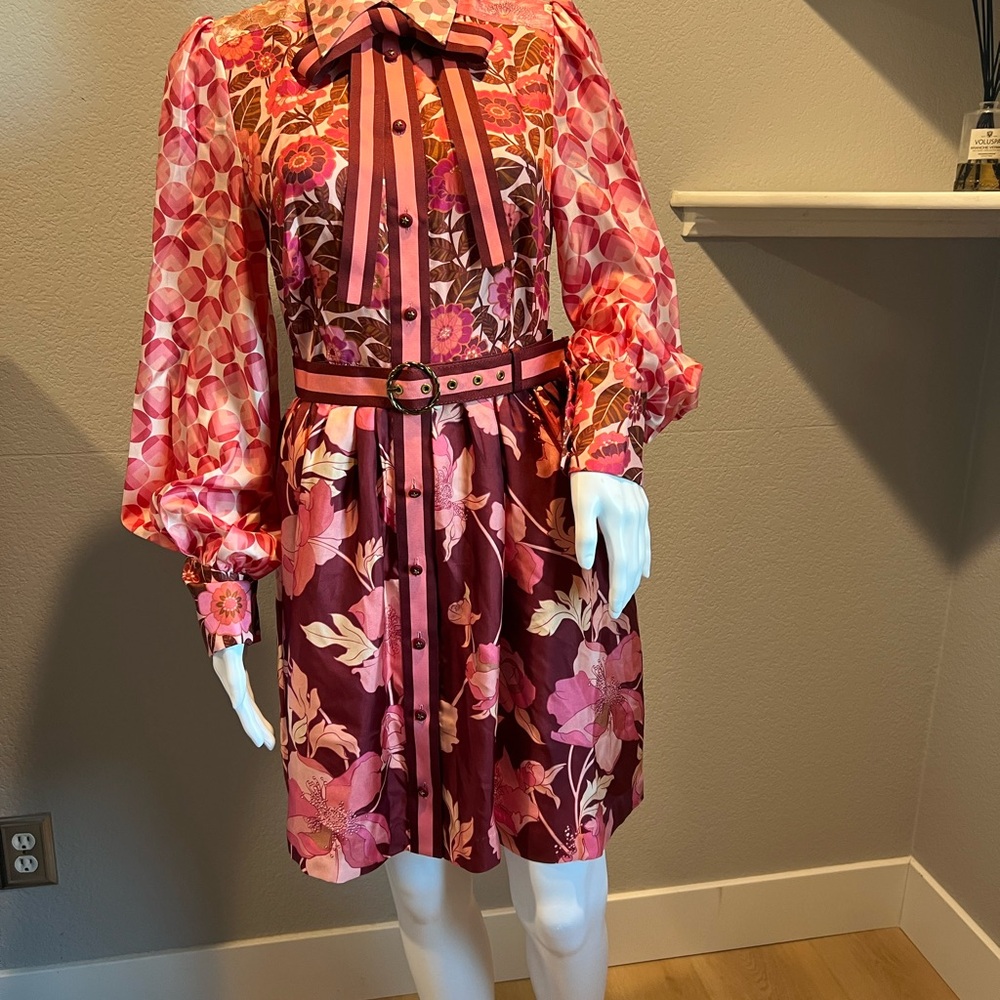 Zimmermann Pink and Red Floral Long Sleeve Dress NEW WITH TAGS Size 8 (AUS 2)